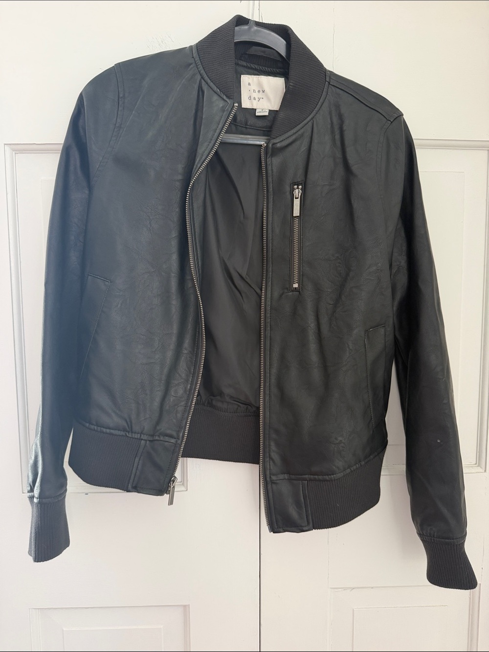 a new day Black Faux Leather Bomber Jacket
